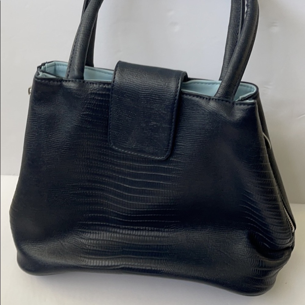 Laila blue faux reptile leather reversible purse